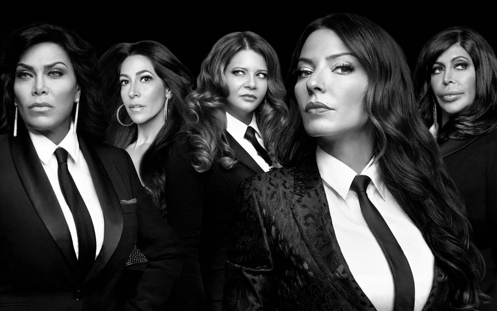 The women of Mob Wives — Renee Graziano, Carla Facciolo, Karen Gravano, Drita D'Avanzo, and Angela 'Big Ang' Raiola